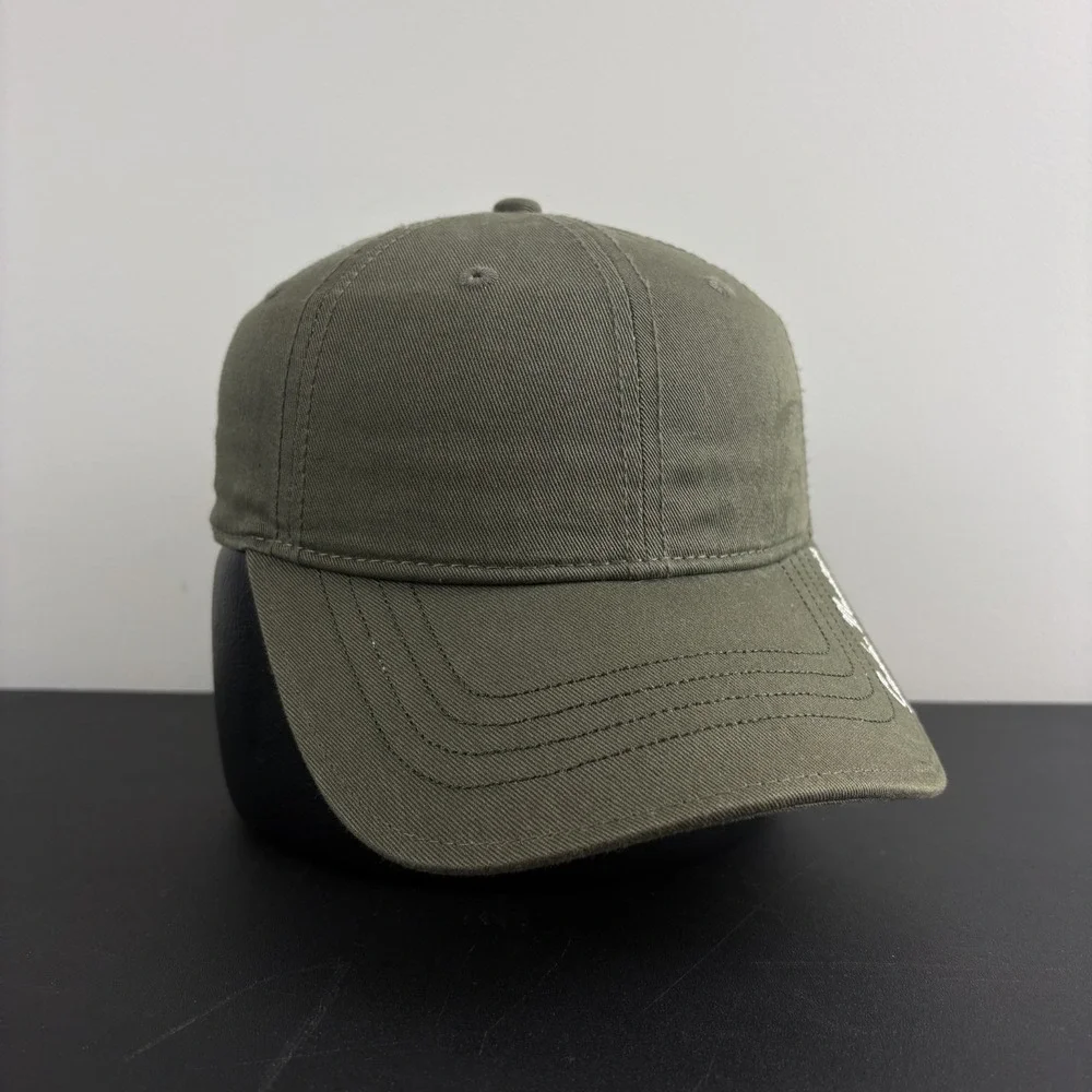 Y2K Gander Mountain Hat Olive Green Script Brim We Live Outdoors Dad Cap Cotton